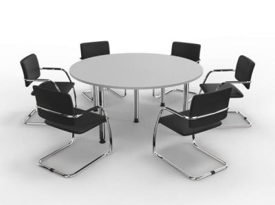 Konferenztisch K16 rund 160 cm mit 6 Stühlen Tischplatten Lichtgrau