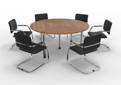 Konferenztisch K16 rund 160 cm mit 6 Stühlen Tischplatten Nussbaum