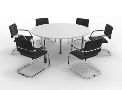 Konferenztisch K16 rund 160 cm mit 6 Stühlen Tischplatten Weiss