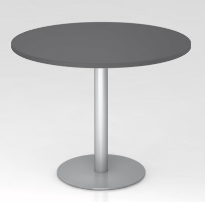 Besprechungstisch rund 100 cm Säule silber Tischplatte Grafit