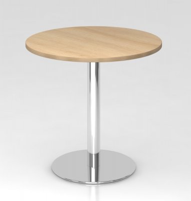 Besprechungstisch rund 80 cm Fuß verchromt Tischplatte Eiche