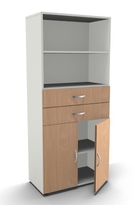 Kombischrank Mega 5 OH mit Schubkasteneinsatz Weiss Buche