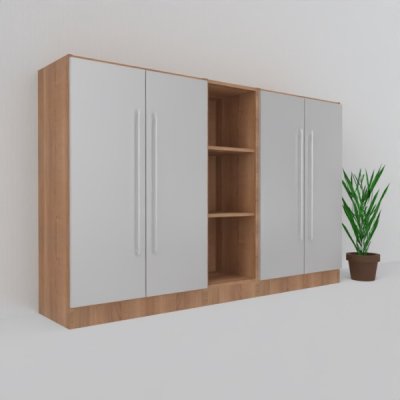 Büro Schrankwand MS14 3teilig Breite 200,6 cm Dekor Korpus Nussbaum Türen Silber