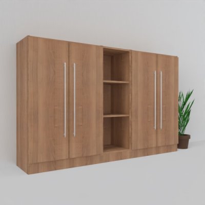 Büro Schrankwand MS14 3teilig Breite 200,6 cm Dekor Korpus und Türen Nussbaum