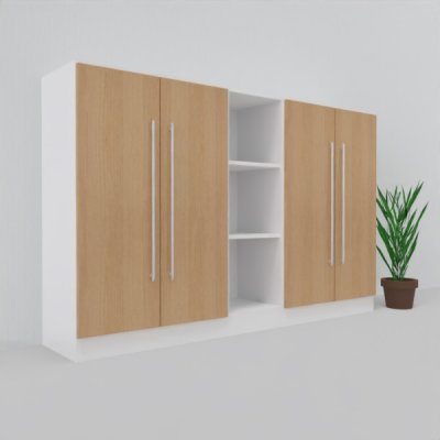 Büro Schrankwand MS14 3teilig Breite 200,6 cm Dekor Korpus Weiß Türen Eiche