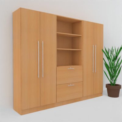 Büro Schrankwand Multi 10 240 cm breit zwei Büroschranke und ein Regal mit Hängeregisterauschzug Dekor Buche