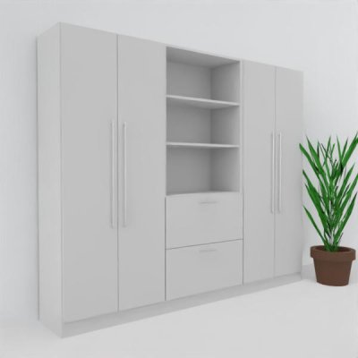 Büro Schrankwand Multi 10 240 cm breit zwei Büroschranke und ein Regal mit Hängeregisterauschzug Dekor Lichtgrau