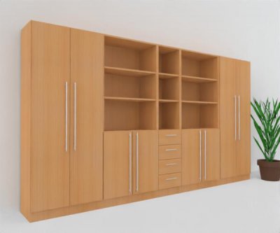 Büroschrankwand Multi 11 Gesamtbreite 360 cm 5 Ordnerhöhen Dekor Buche