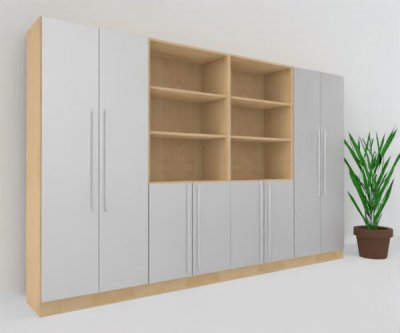 Büroschrankwand MS12 Breite 320 cm Höhe 200,4 cm Dekor Ahorn-Silber