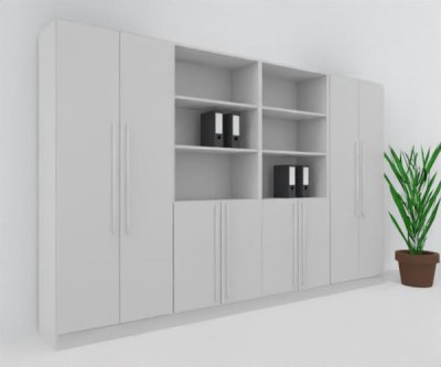 Büroschrankwand MS12 Breite 320 cm Höhe 200,4 cm Dekor Lichtgrau