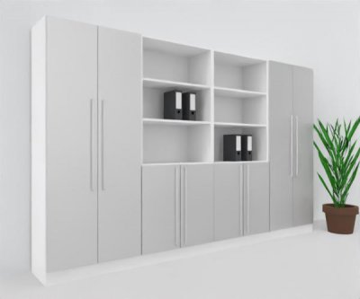 Büroschrankwand MS12 Breite 320 cm Höhe 200,4 cm Dekor Weiß-Silber