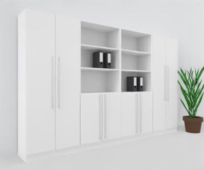 Büroschrankwand MS12 Breite 320 cm Höhe 200,4 cm Dekor Weiß