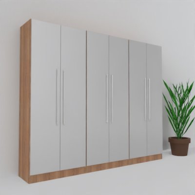 Büro Schrankwand MS4 Breite 240 cm Höhe 200,4 cm Dekor Nussbaum-Silber
