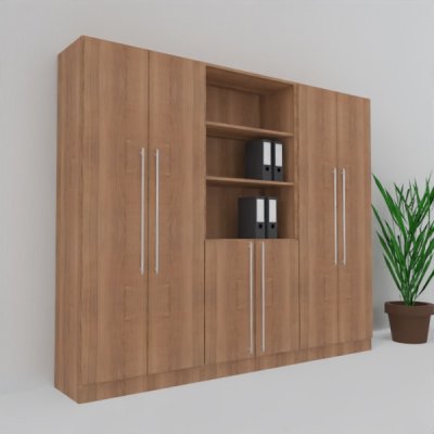 Büro Schrankwand MS5 240 cm breit 200,4 cm hoch Dekor Nussbaum