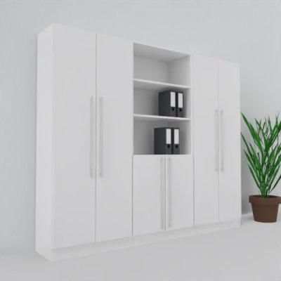 Büro Schrankwand MS5 240 cm breit 200,4 cm hoch Dekor Weiß