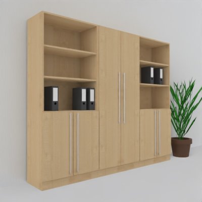 Büro Schrankwand MS6 Breite 240 cm Höhe 200,6 cm Dekor Ahorn