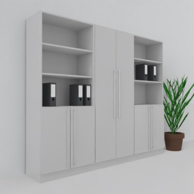 Büro Schrankwand MS6 Breite 240 cm Höhe 200,6 cm Dekor Lichtgrau