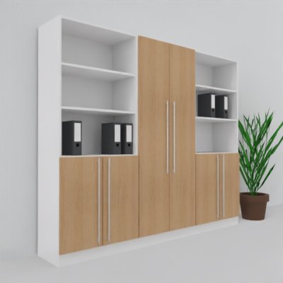 Büro Schrankwand MS6 Breite 240 cm Höhe 200,6 cm Dekor Weiß-Eiche