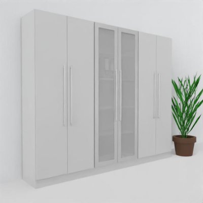 Büro Schrankwand MS9 Breite 240 cm Höhe 200,4 cm zwei Schränke mit Holztüren ein Schrank mit Glastüren Dekor Lichtgrau