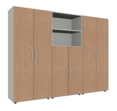 Schrankreihe 240 cm breit Mega 3021 Weiss Buche