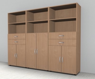 Büroschrankwand 3529 Mega 240 cm breit  Buche