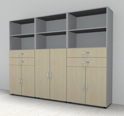 Büro Schrankwand 240 cm breit  3529 Mega Lichtgrau Ahorn