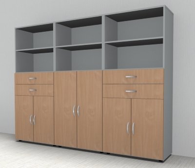 Büro Schrankwand 3529 Mega 240 cm breit  Lichtgrau Buche