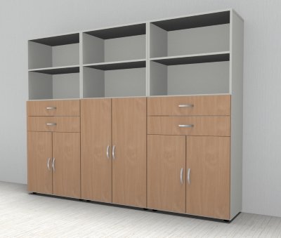 Büro Schrankwand 240 cm breit  3529 Mega Weiss-Buche