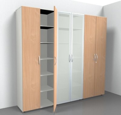 Büro Schrankwand Weiss/Buche
