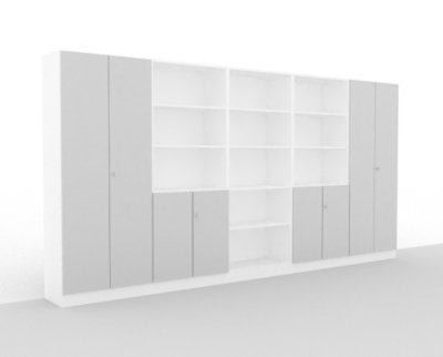 Büro Schrankwand Klassik Kombination 7 Weiß/Silber