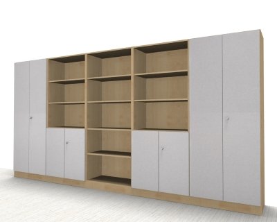 Büro Schrankwand Klassik Kombination 7 Ahorn/Silber