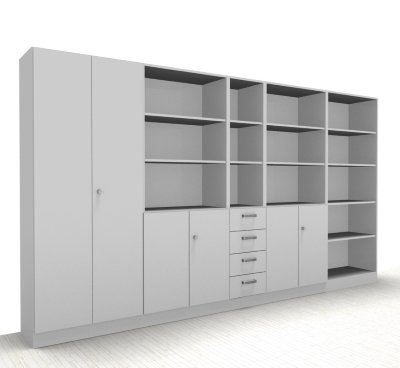 Büro Schrankwand Klassik Kombination 1 Weiß