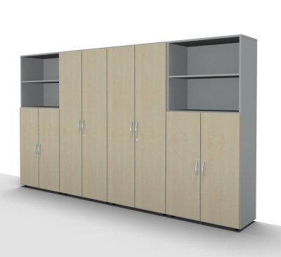 Büroschrankwand 320 cm breit 3210 Mega Lichtgrau Ahorn