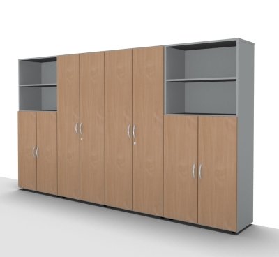 Büroschrankwand 320 cm breit 3210 Mega Lichtgrau Buche