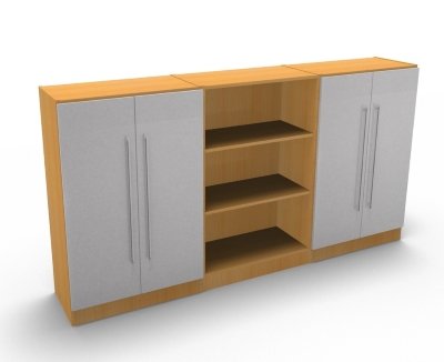Büro Schrankwand Multi 1 240 cm breit Buche/Silber