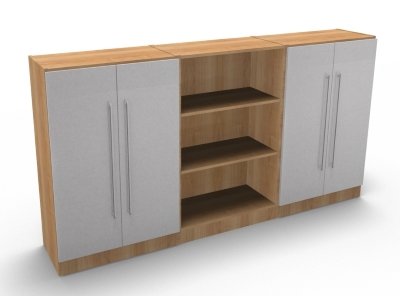 Büro Schrankwand Multi 1 240 cm breit Nussbaum/Silber