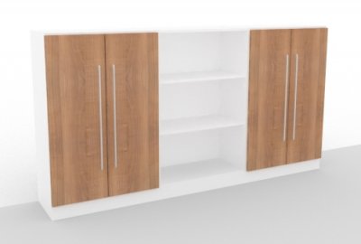 Büro Schrankwand Multi 1 240 cm breit Weiß/Nussbaum