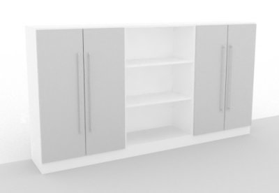 Büro Schrankwand Multi 1 240 cm breit Weiß/Nussbaum