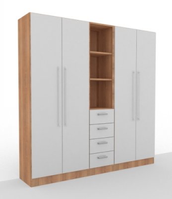 Büro Schrankwand Multi 3 200 cm breit Nussbaum/Silber