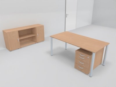 Büromöbel-Set GB5 Komplettbüro 5-teilig Schreibtisch, Rollcontainer, Sideboard Dekor Buche