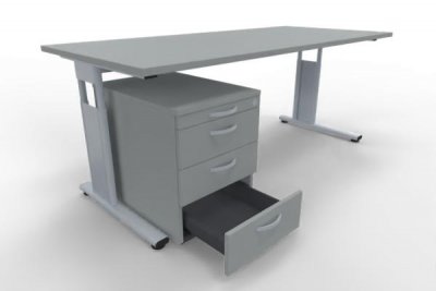 Büromöbelset MSR1 Schreibtisch mit Rollcontainer Lichtgrau