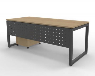 Büromöbel-Set RH1G Schreibtisch mit Sichtblende und Rollcontainer Gestell Grafit Dekor Ahorn