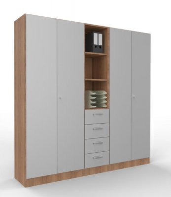 Büroschrankwand Klassik K11 Nussbaum-Silber