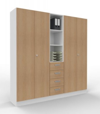 Büroschrankwand Klassik K11 Weiss-Eiche