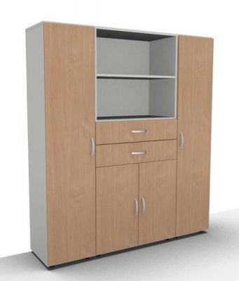 Büroschrankwand 160 cm breit Mega 252 Weiss-Buche