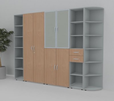 Büro Schrankwand 521 Lichtgrau-Buche