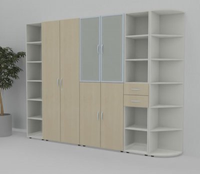 Büro Schrankwand 521 Weiss-Ahorn