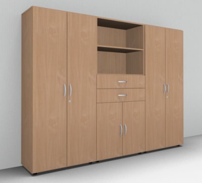 Büroschrankwand 240 cm breit Mega Buche