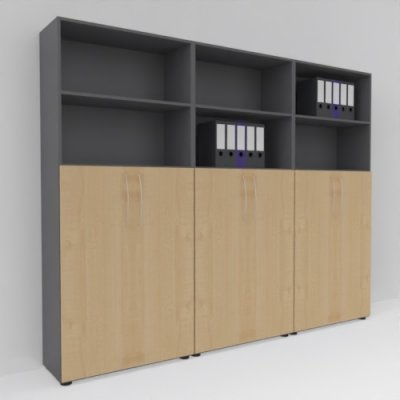 Büro-Schrankwand Basis K10 Grafit-Ahorn