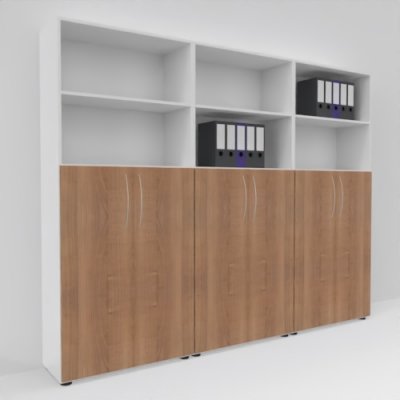 Büro-Schrankwand Basis K10 Weiss-Nussbaum